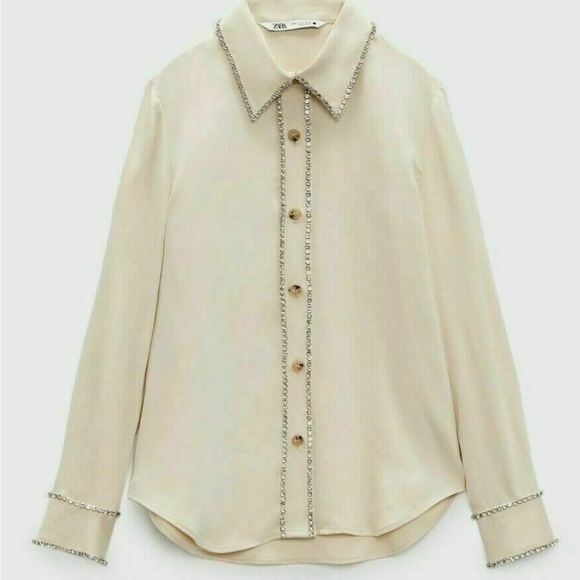 Zara Cream Blouse with Rhinestone Accents small - Picture 2 of 5